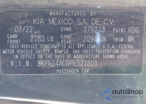 2023 Kia Forte Lxs from USA, damaged, VIN 3KPF24AD9PE521801